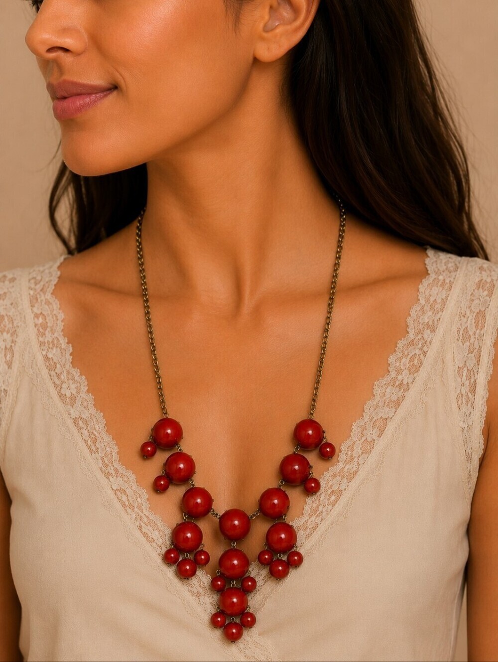 3/$30 EXPRESS Space Age Red Circle Bubble Cluster Statement Festival Necklace